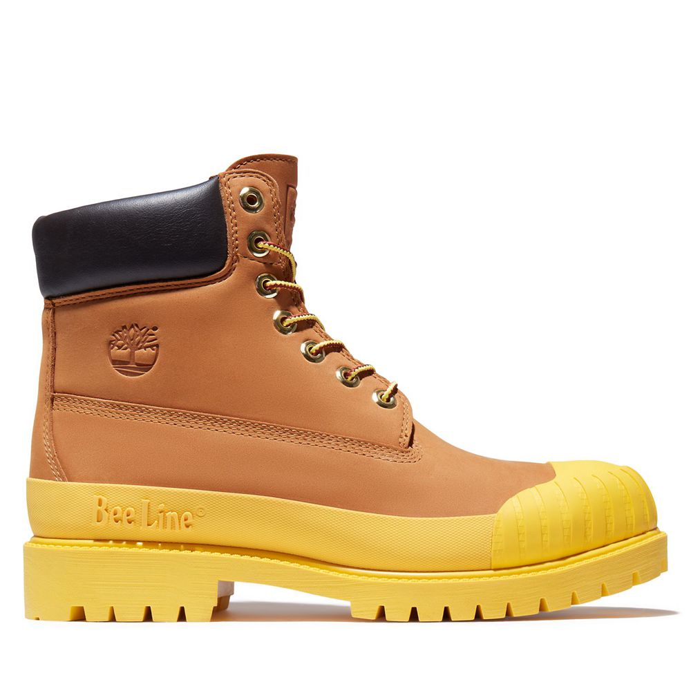 Bocanci 6-Inch Timberland Barbati Maro/Galbeni - Bee Line X Waterproof Rubber Toe - Romania - IRJZOQ